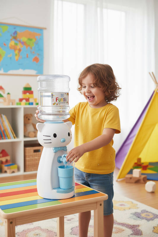 Funtik Kedi Çocuk Su Sebili Beyaz Üzeri Mavi - 2